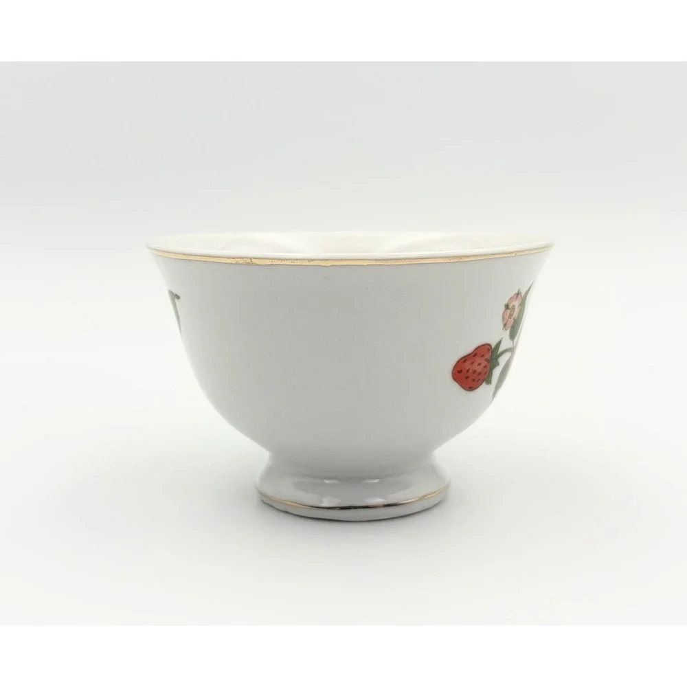 Vintage Teleflora Strawberry Vine Tea Cup and Saucer Set Gold Rim Cottagecore